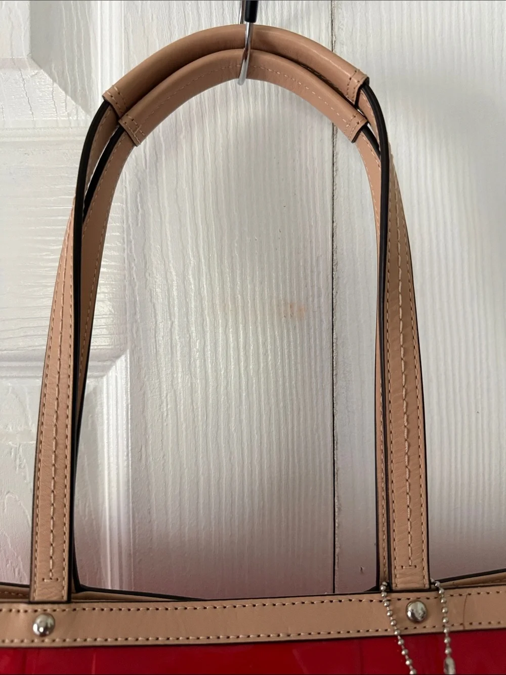 Coach Red Patent Tote with Tan Trim
